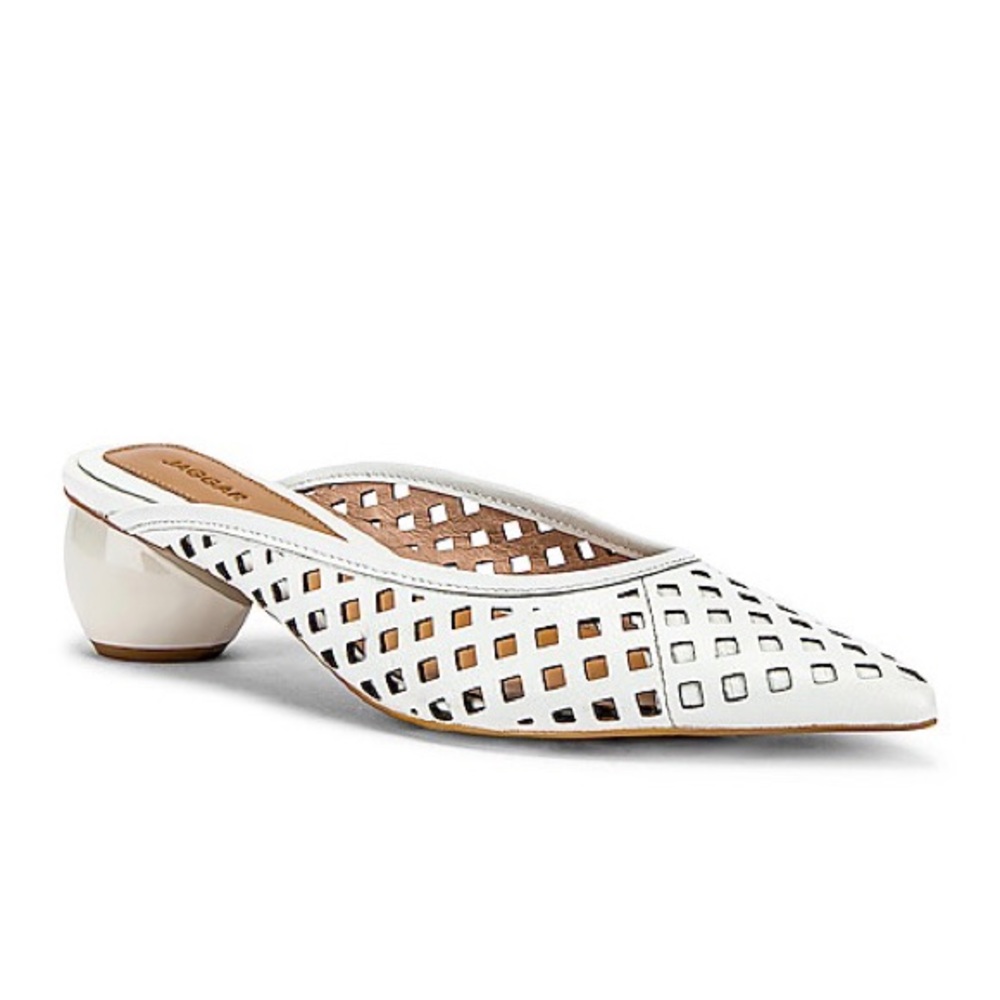 JAGGAR The Label Cage White Leather Heels